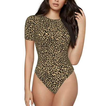 Shapewear Bodysuits for Women Tummy Control - Leopard Print Short Sleeve Bodysuit for Women | Walmart (US)