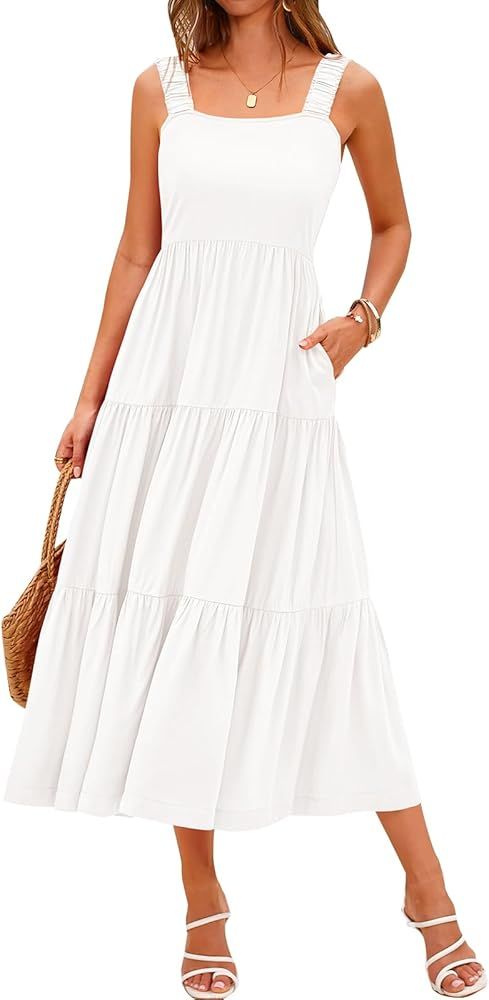 PRETTYGARDEN Women's 2024 Sun Dresses Women Summer Casual Flowy Tired Maxi Dress Backless Beach L... | Amazon (US)
