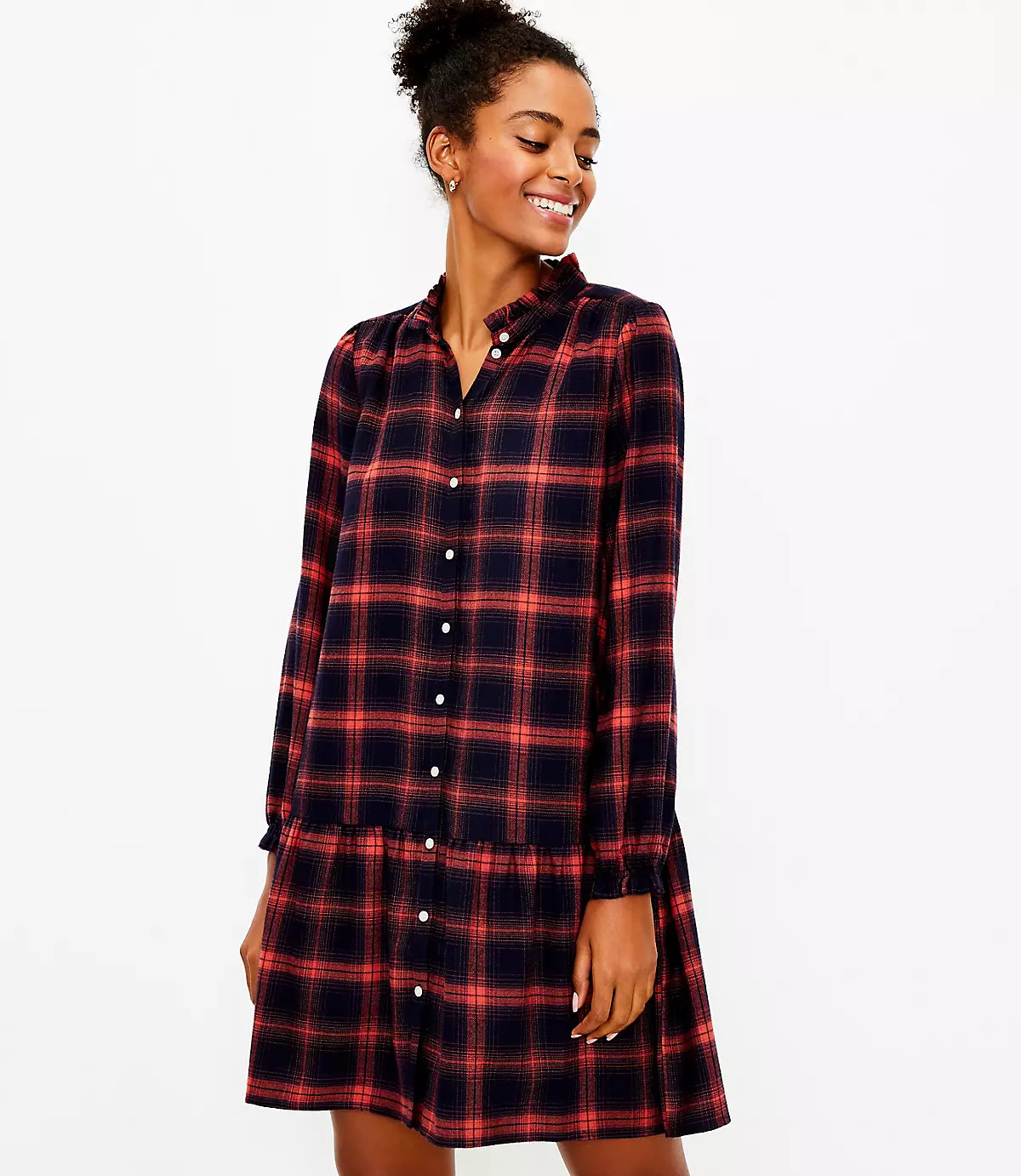 Plaid Drop Waist Shirtdress | LOFT