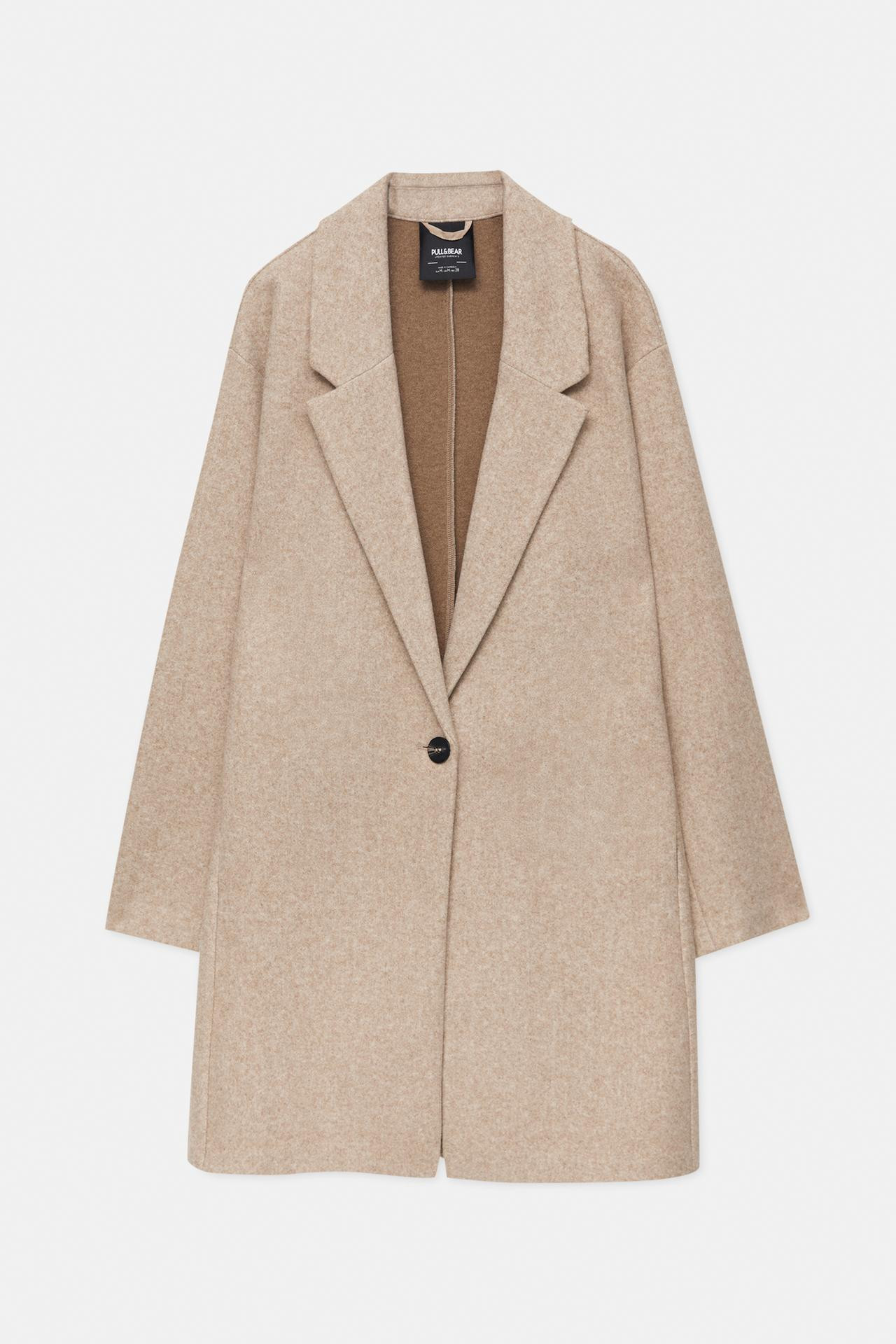 Felt texture coat with button | PULL and BEAR UK