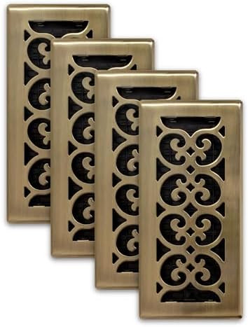 Decor Grates (4-Pack) SPH410-A Scroll Design Floor Register, 4x10 Inches, Antique Brass Finish | Amazon (US)