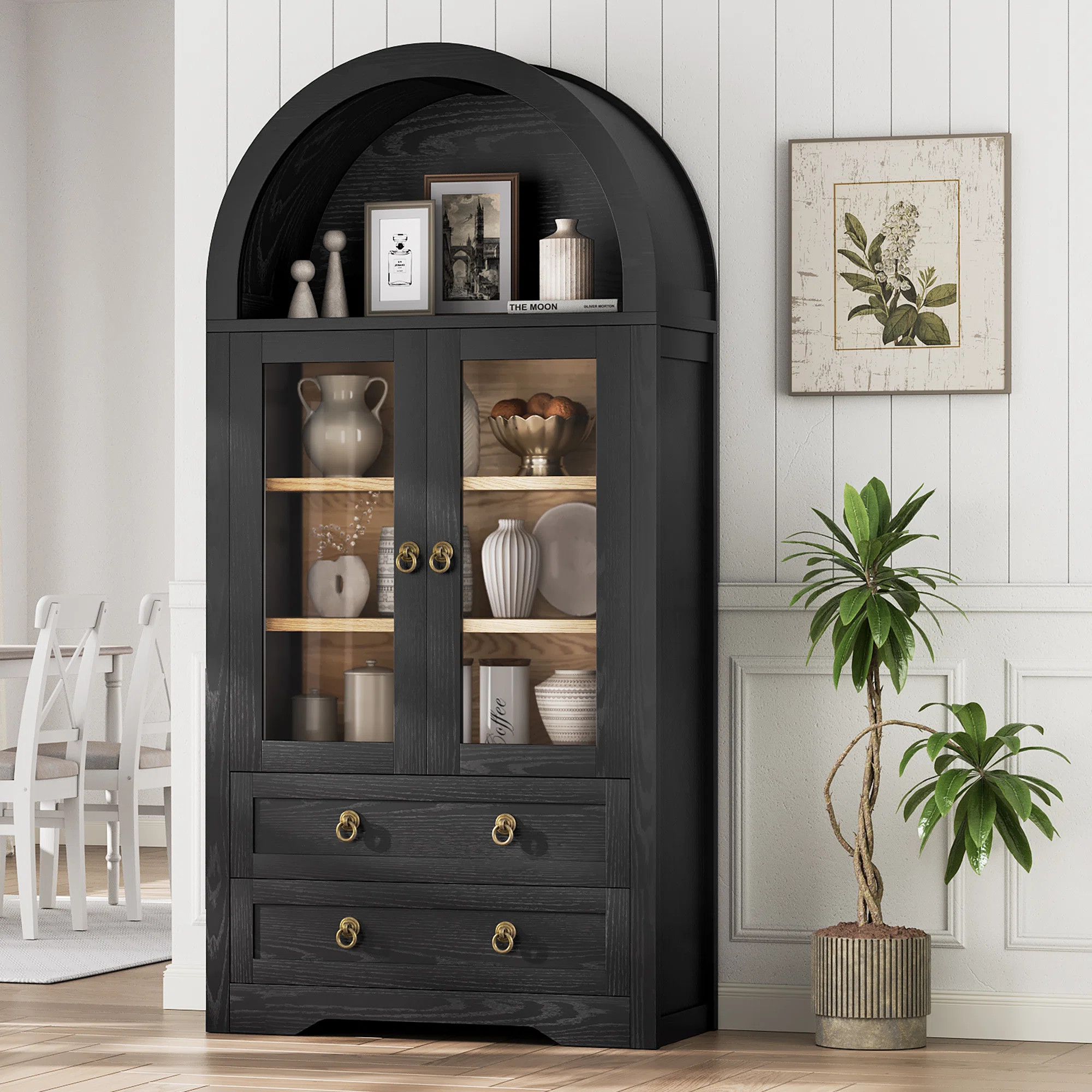 Winston Porter Caspian Modern Design 70.9"Storage Bookcase,Arched Cabinet With Glass Doors & Revi... | Wayfair North America