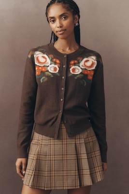 By Anthropologie Crew-Neck Floral Cardigan Sweater | Anthropologie (US)