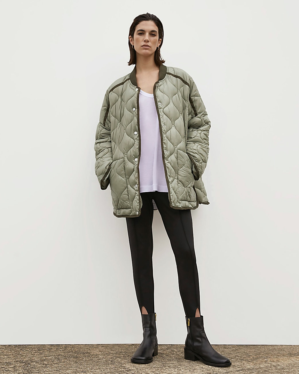 Khaki RI Studio Quilted Jacket | River Island (UK & IE)