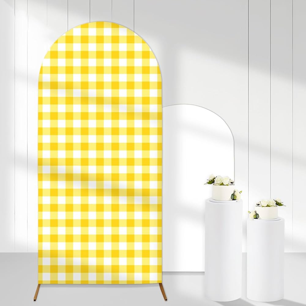 Yellow Gingham Arch Backdrop Covers, 6 Ft Yellow Stretchy Arch Backdrop Stand Covers, Photography... | Amazon (US)