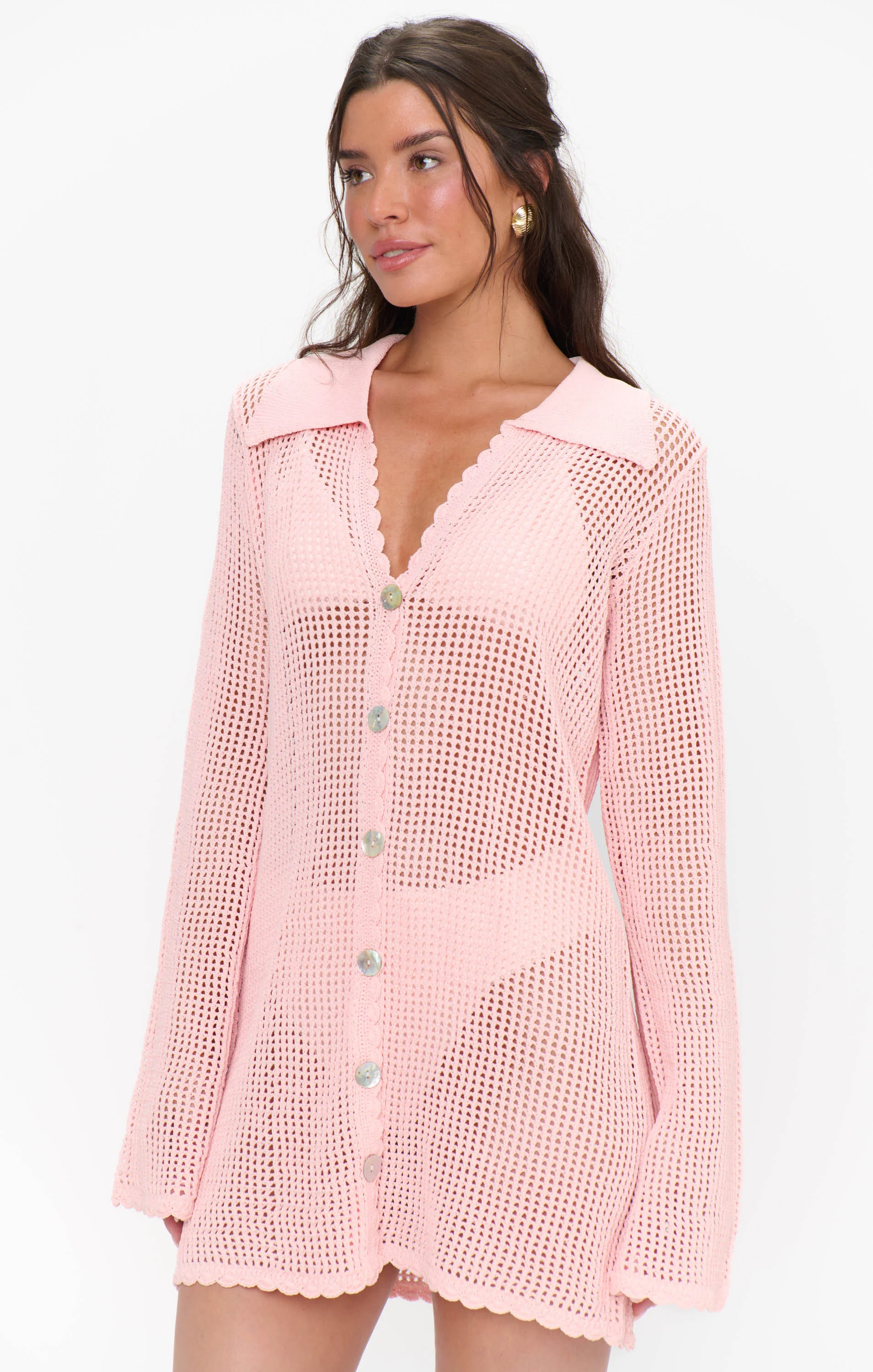 Button Up Coverup, in Peachy Pink Crochet, Size: Small | Show Me Your Mumu | Show Me Your Mumu