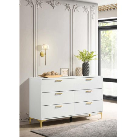 White 6- Drawers Dresser with Gold | Walmart (US)
