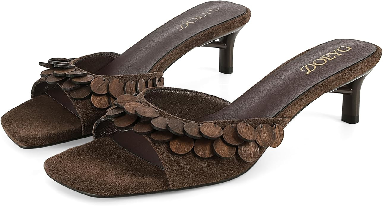 DOEYG Kitten Heel Sandals for Women Suede Slide Sandals Dressy Comfortable Square Open Toe Summer... | Amazon (US)