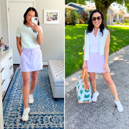 Two Target tennis skorts $24-25! Obviously, I’m obsessed with lavender, but these come in new fall shades as well!! The one on the left is a looser fit and can be worn more casually (versus “sporty”). Both are high-waisted and fit TTS. I’m wearing smalls. Paired with mint green and white tops and my favorite white sneakers. If between sizes, size up in sneakers. 

#tennis #skort #activewear #target #momstyle 

Affordable, Target style, preppy, casual, mom, fall, everyday, ootd 

#LTKunder50 #LTKstyletip #LTKsalealert