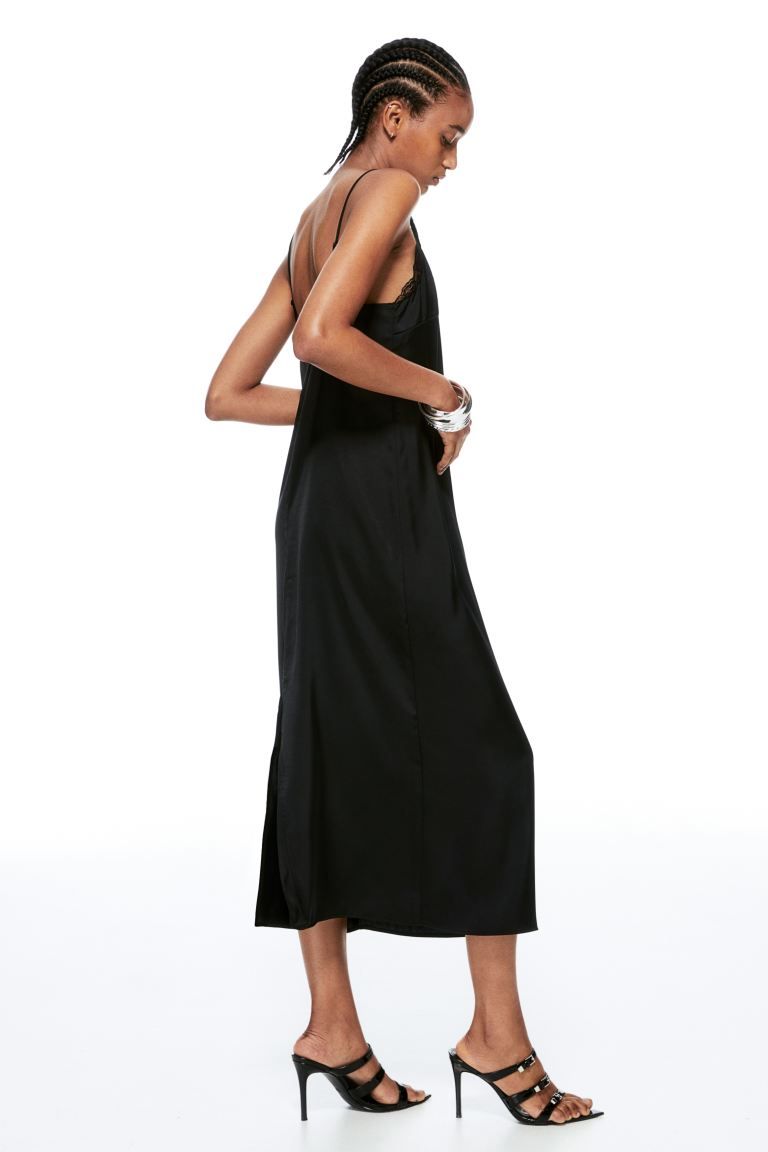 Lace-trimmed slip dress - Black - Ladies | H&M GB | H&M (UK, MY, IN, SG, PH, TW, HK)
