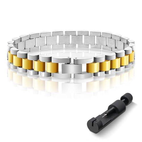 Yowivon Bracelets for Women, Adjustable Metal Watch Band Wristband Watch Band Chain, Thick Link Stainless Steel Non Tarnish Bracelets Fashion Jewelry Gifts, Gold & Silver | Amazon (US)