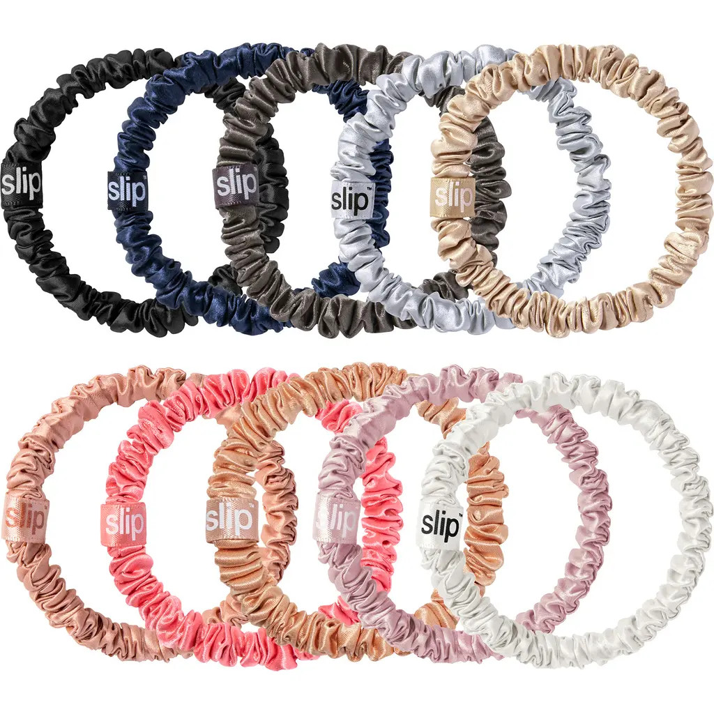 slip Pure Silk 10-Pack Skinny Scrunchies $65 Value in Pink/Black Assorted at Nordstrom | Nordstrom