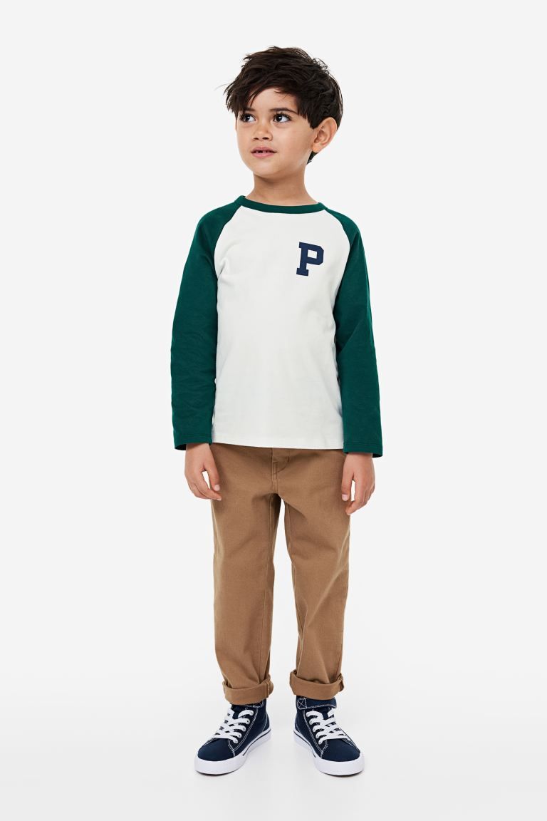 Long-sleeved Raglan T-shirt - Dark green/P - Kids | H&M US | H&M (US + CA)