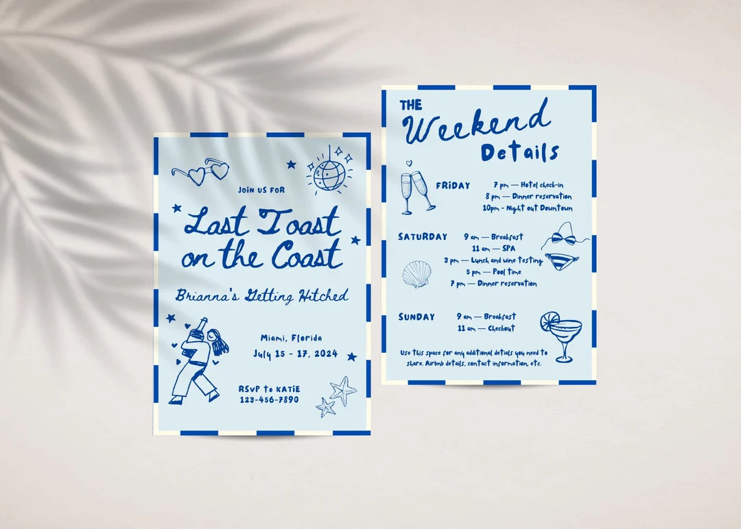 Coastal Bachelorette Invitation and Itinerary Template, Last Toast on the Coast, Coastal Grandma,... | Etsy (US)