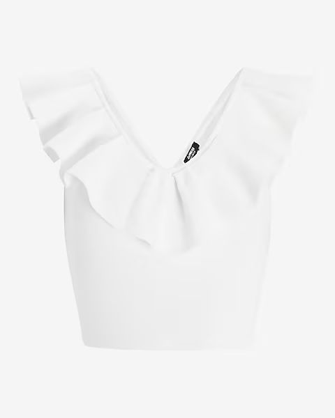 Body Contour Ruffle V-Neck Cropped Sweater | Express