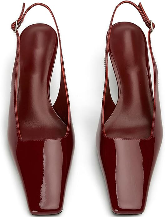 KysBloes Square Toe Slingback Kitten Heels for Women Low Heel Pumps Formal Dress Shoes Sling Back... | Amazon (US)