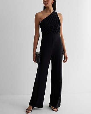 One Shoulder Ruched Wide Leg Jumpsuit | Express