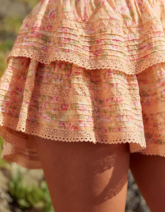 Aerie Rock 'n' Ruffle Printed Mini Skirt | American Eagle Outfitters (US & CA)