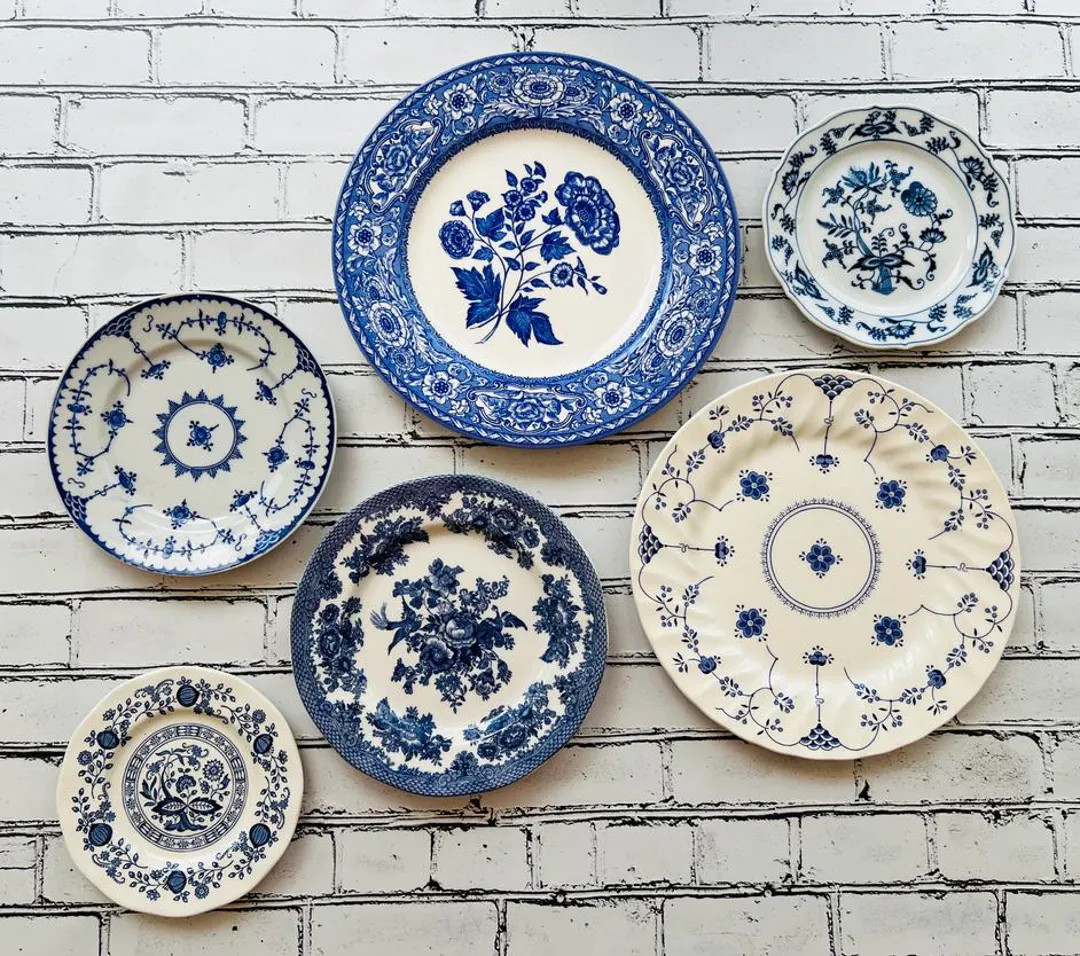 Blue & White Mismatched Vintage Dinner Plates / Instant Wall Plate Collection / Crafting / Transf... | Etsy (US)