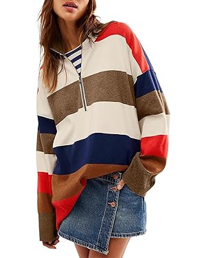 Yousify Oversized Womens Sweaters Fall 2024 Half Zipper Turtleneck Sweater Long Sleeve Tops S-2XL | Amazon (US)