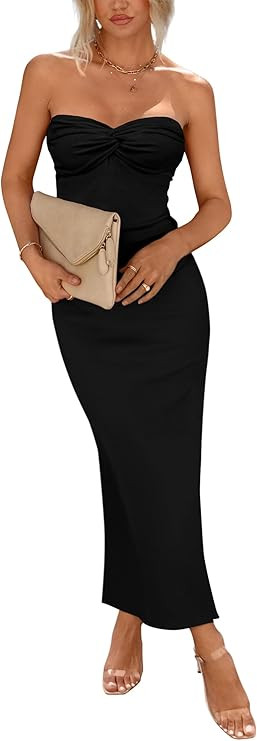 PRETTYGARDEN Women's Bodycon Long Dresses Summer Strapless Tube Twist Knot Front Ribbed Knit Maxi... | Amazon (US)