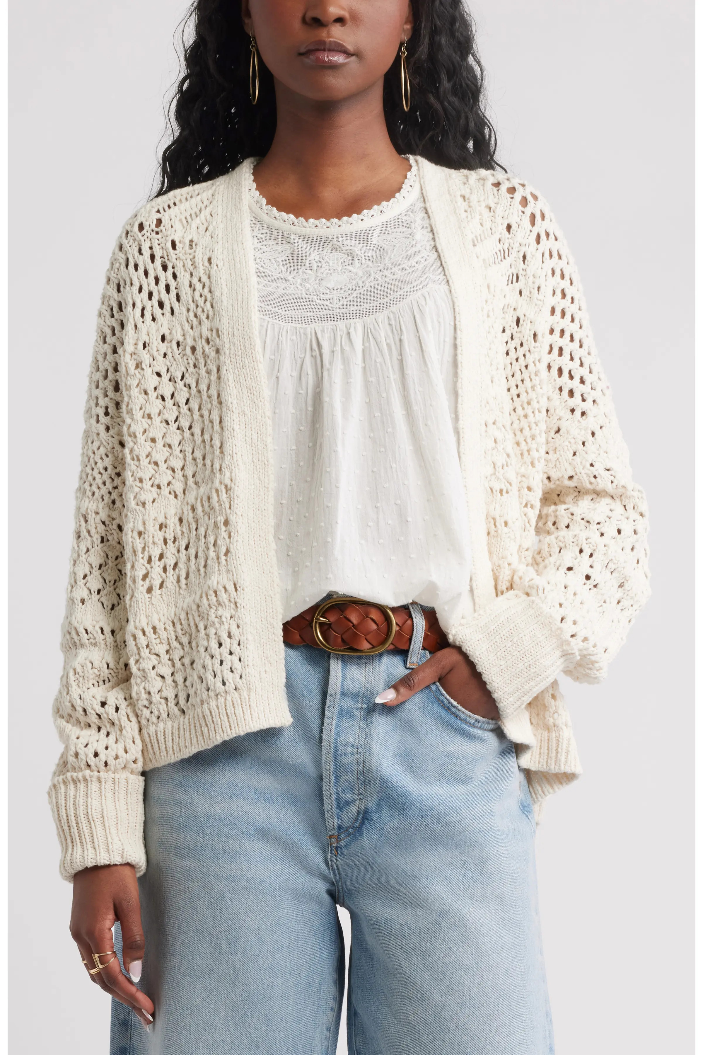 Openwork Slouchy Cotton Cardigan (Women) | Nordstrom | Nordstrom