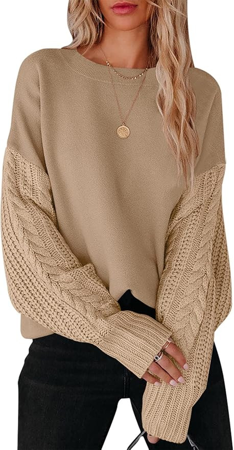 ANRABESS Women's Crewneck Cable Knit Long Sleeve Oversized Cozy Casual Chunky 2024 Fall Pullover ... | Amazon (CA)