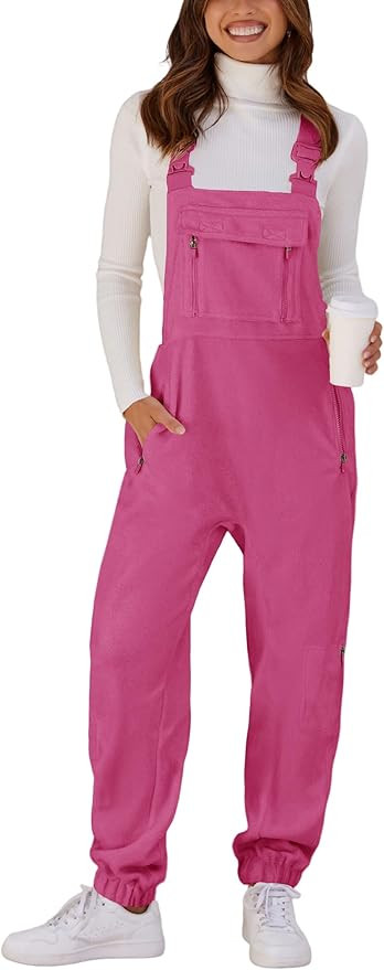 Tongmingyun Women's Cute Fleece Overalls Winter Warm Casual Jumpsuits with Zipper Pockets | Amazon (US)