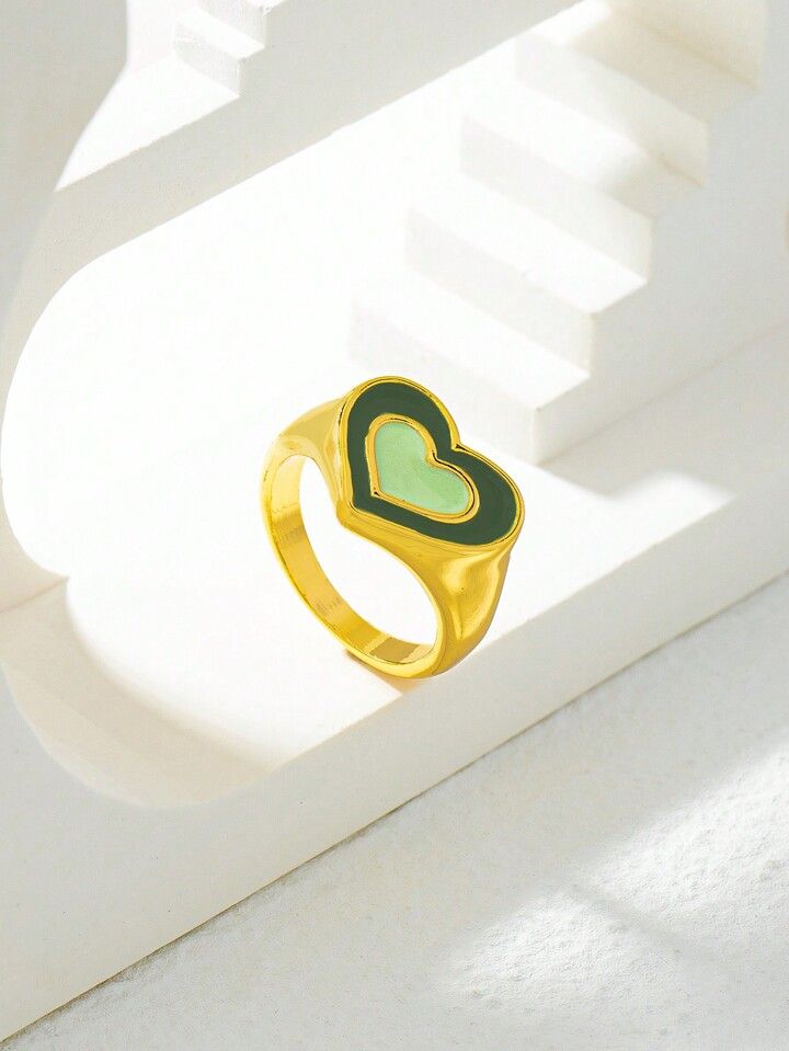 1pc Copper Alloy Enamel Heart Shaped Valentine'S Day Ring, Daily Wear For Women | SHEIN