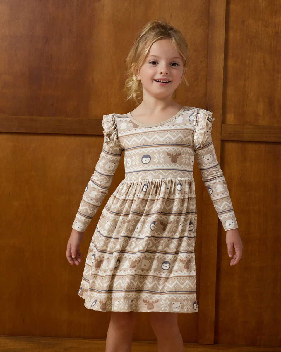 Frosty Fair Isle Flutter Skater Dress | Little Sleepies