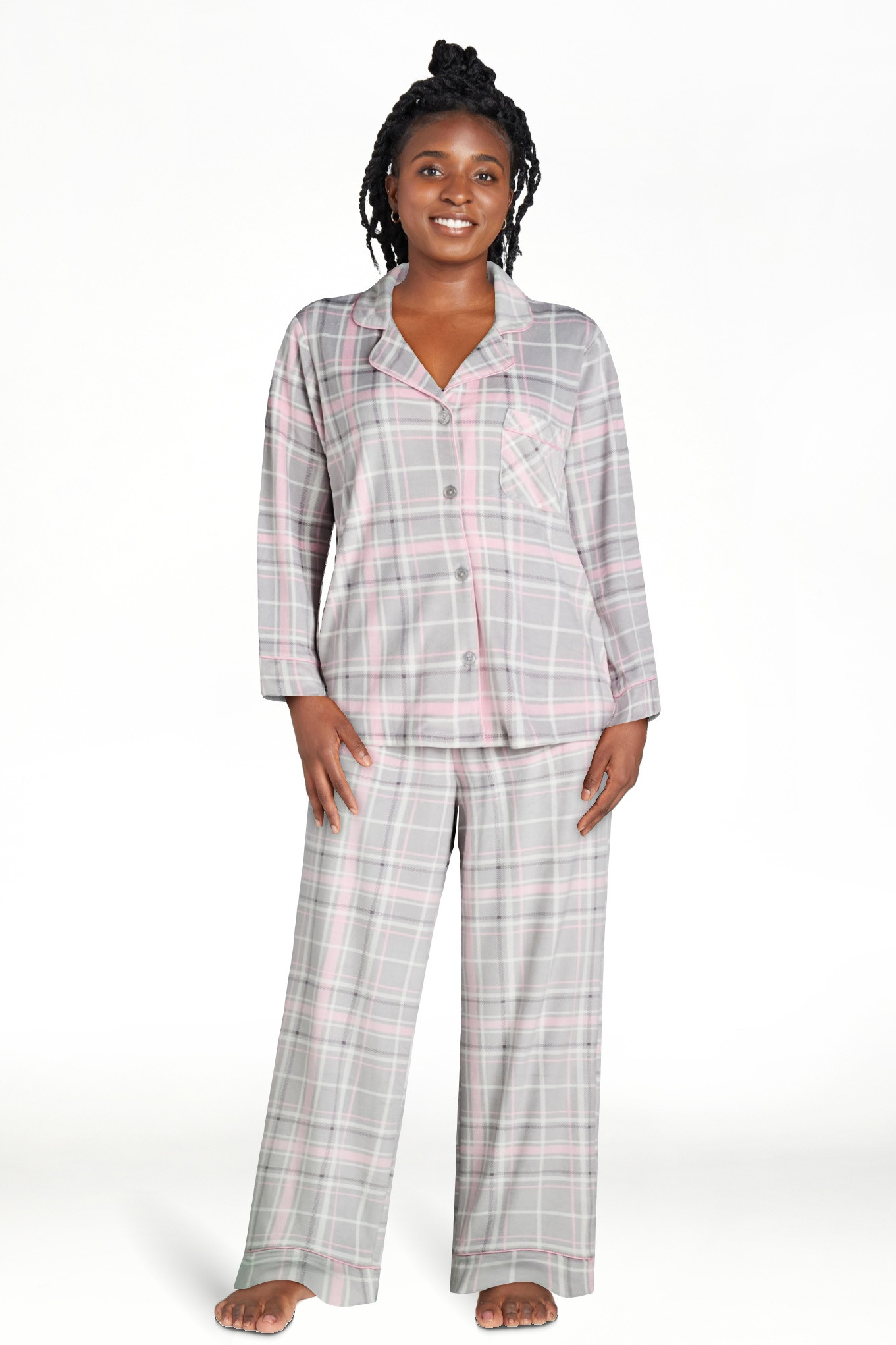 Joyspun Women's Velour Notch Collar Top and Pants Pajama Set, 2-Piece, Sizes S-3X | Walmart (US)