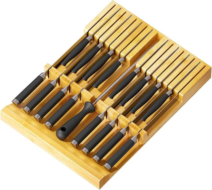SpaceAid Bamboo Knife Drawer Organizer Insert, Kitchen Steak Knives Holder Organizers Block for D... | Amazon (US)