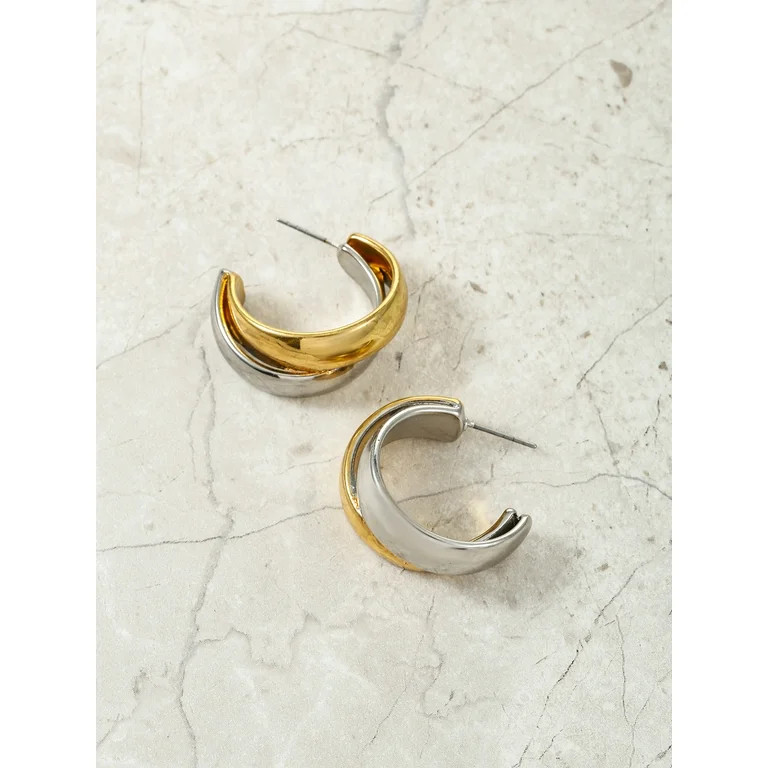 Time and Tru Women's Mixed Plate Hoop, Silver and Silvertone | Walmart (US)