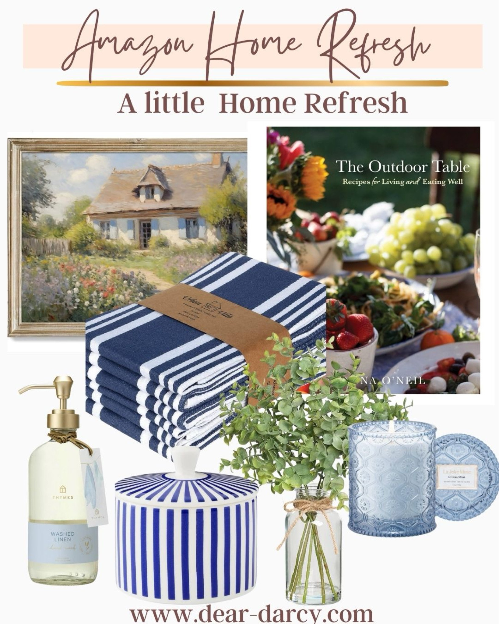 Amazon Home refresh

Getting ready for spring 

Beautiful and affordable cottage print

Great coffee table book the outdoor table 

Great dish towels

Great thymes hand soap 

Pretty   Stripe lidded jar 

Greenery 

Trending viral candle 


#LTKFindsUnder50 #LTKMostLoved #LTKHome