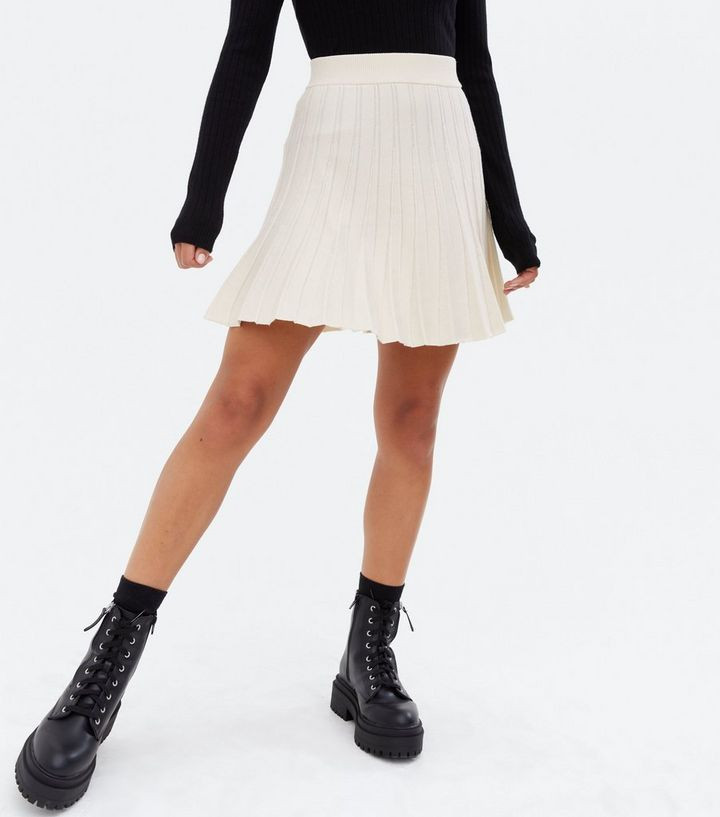 Cream Knit Pleated Flippy Mini Skirt
						
						Add to Saved Items
						Remove from Saved Item... | New Look (UK)