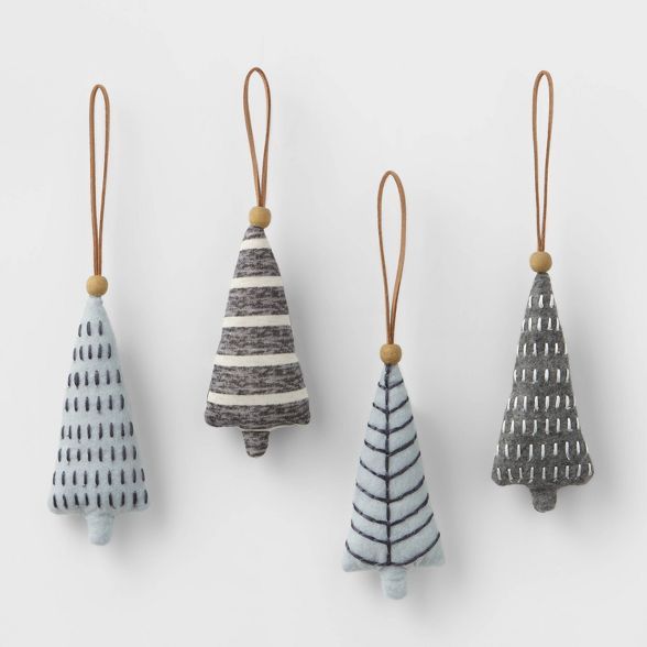4ct Felt Tree with Stitching Christmas Ornament Set - Wondershop&#8482; | Target
