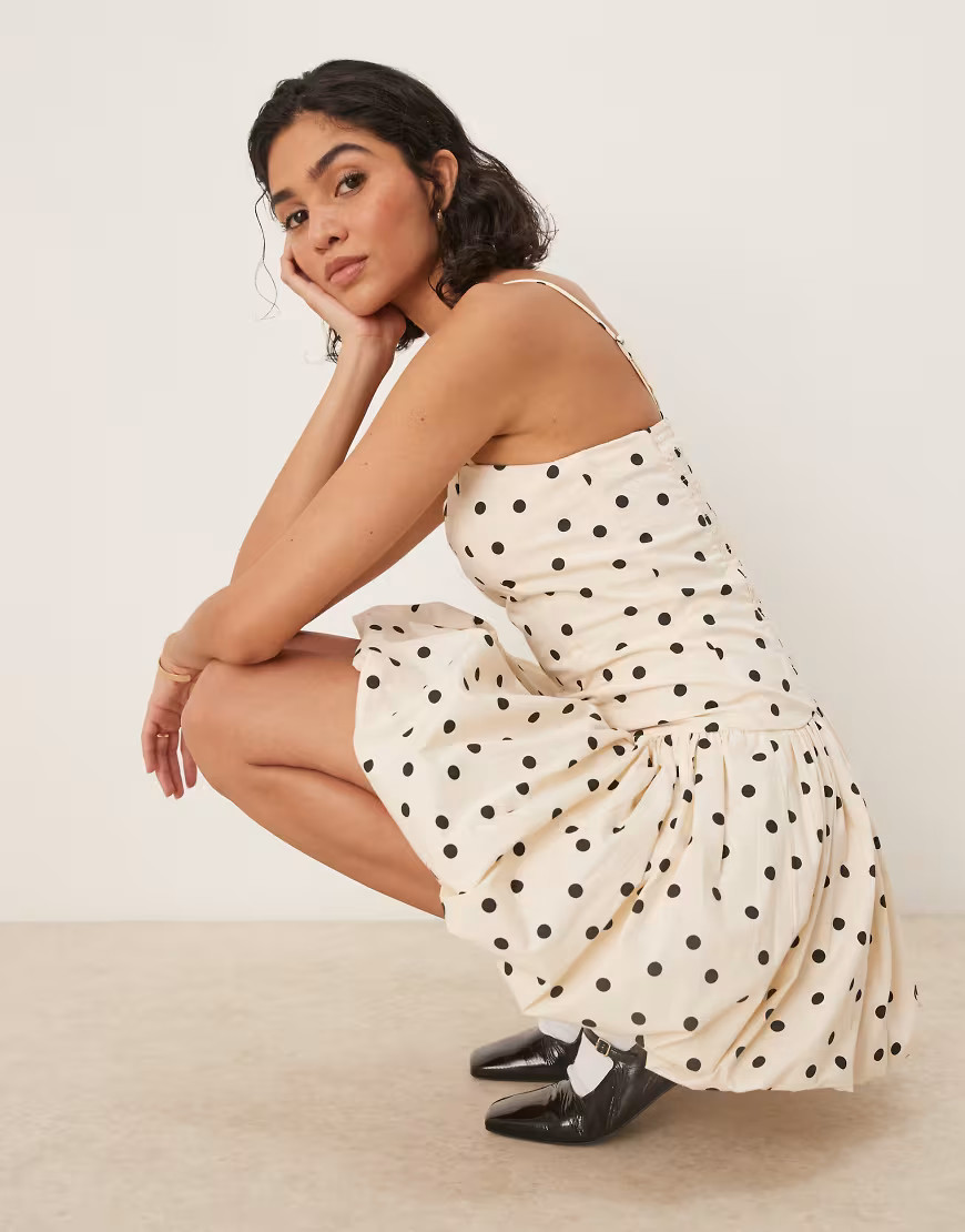 Abercrombie & Fitch strapless bubble mini dress in black dot | ASOS (Global)