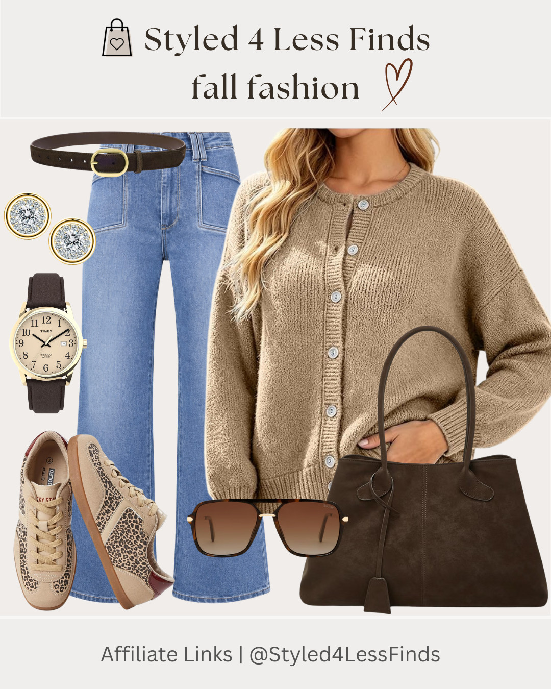 This is the kind of fall outfit that feels effortlessly polished while still being comfortable for everyday wear 🤎

A cozy neutral cardigan paired with straight-leg denim, leopard sneakers, and rich chocolate-brown accessories makes this look feel current without being overly trendy. The mix of camel, denim and brown is such a beautiful fall colour combination!

✨ Style Tip: Let one print do the talking! Leopard sneakers add just enough interest to a neutral outfit without overpowering the look. Finish with matching brown accessories for a pulled-together feel. 

 #LTKcanada #LTKfall #LTKover50style