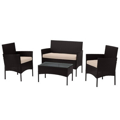 Pure Garden 4pc Outdoor Patio Rattan Furniture Set Black | Target