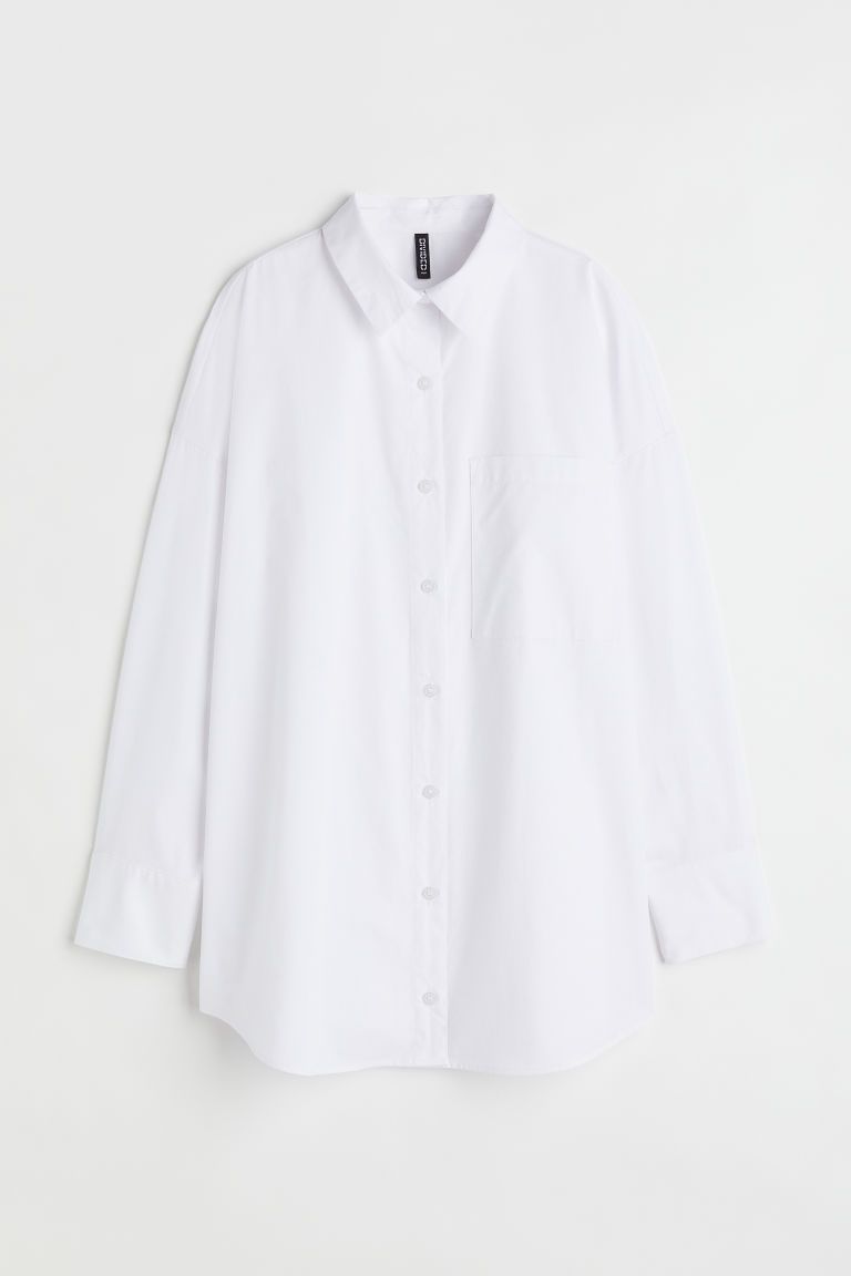 H & M - Oversized Poplin Shirt - White | H&M (US + CA)