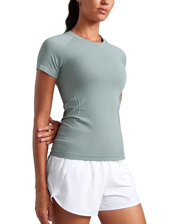 CRZ YOGA Seamless Workout Tops for Women Short Sleeve Athletic Tees Breathable Gym Running Yoga S... | Amazon (US)
