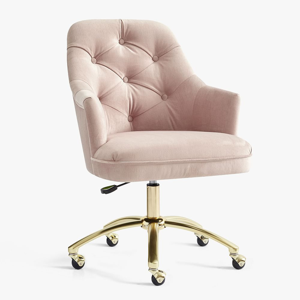 Tufted Swivel Desk Chair, Lustre Velvet Dusty Blush | Pottery Barn Teen