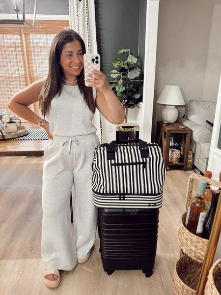 The perfect travel combo! Spanx jumpsuit in a medium petite (use code PAULAXSPANX) and my beis luggage  

#LTKSaleAlert #LTKActive #LTKTravel