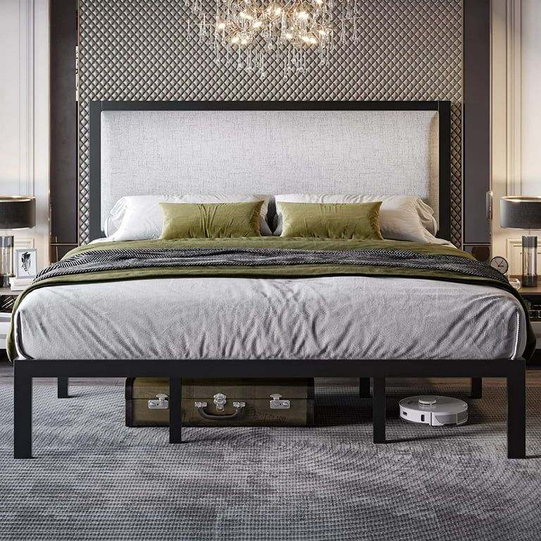 Allewie King Size Metal Platform Bed Frame with Fabric Upholstered Headboard, Heavy Duty Steel St... | Walmart (US)