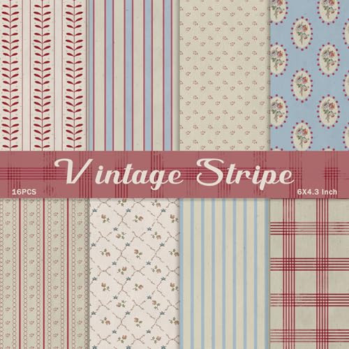 PRSTINCOL Scrapbook Paper,16 Sheets 4.1x5.8 Inch Vintage Stripe Style Scrapbook Supplies,Single-Sided Vivid Origami Decoupage Paper for DIY Crafts, Card Making, Art Journaling | Amazon (US)