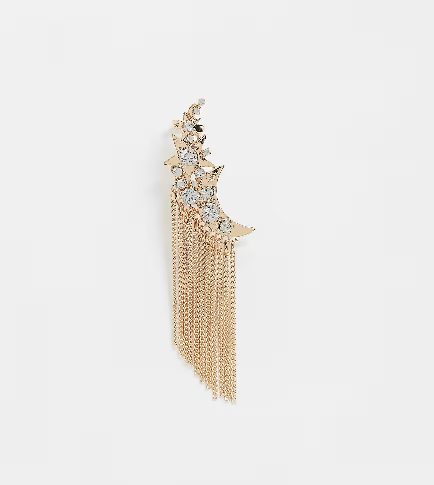 Reclaimed Vintage inspired star ear crawler with chain detail in gold | ASOS (Global)