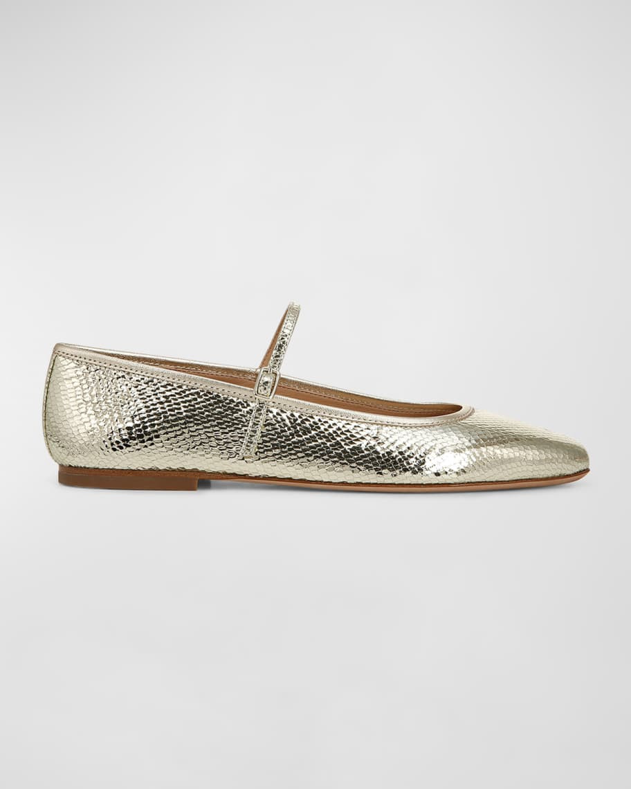 Ellie Snake-Embossed Mary Jane Ballerina Flats | Neiman Marcus