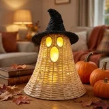 Wicker Ghost Decor with Witch Hat, Halloween Decorations Indoor 16 Inch, Rattan Ghost Basket Tabl... | Walmart (US)