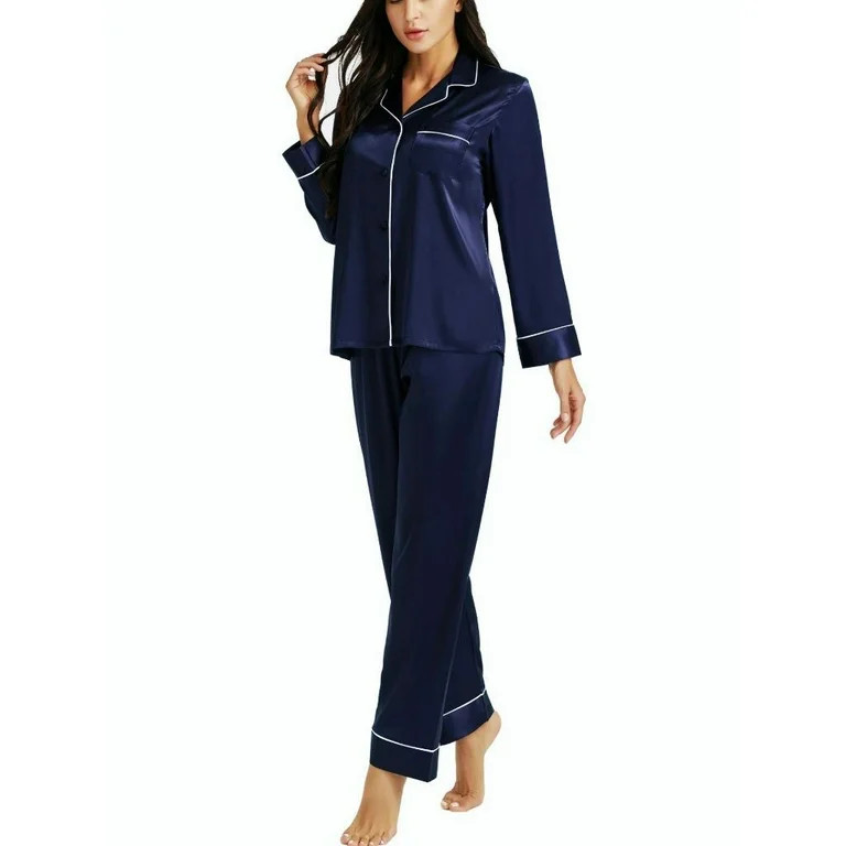 LONXU Women's Sleepwear Silk Satin Luxury Nightwear Sets Female Pajamas 2-Piece Plus S-3XL (Navyb... | Walmart (US)
