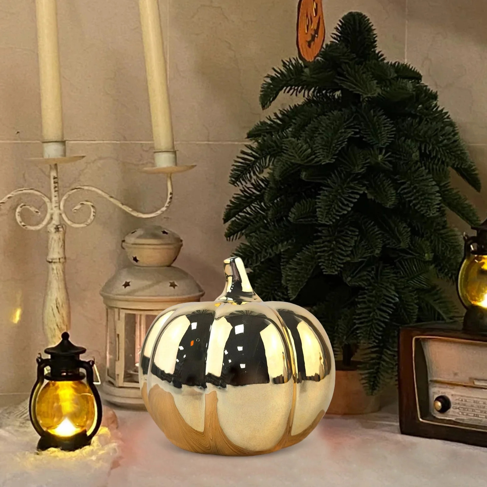Clearance Desktop Ornament under $5,Gold Ceramic Pumpkins Artificial Pumpkin Statues Pumpkin Deco... | Walmart (US)